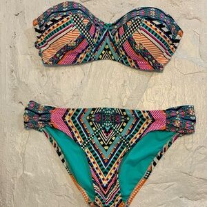 Jessica Simpson M Teal Bikini Bottom with Multi-Color Trim